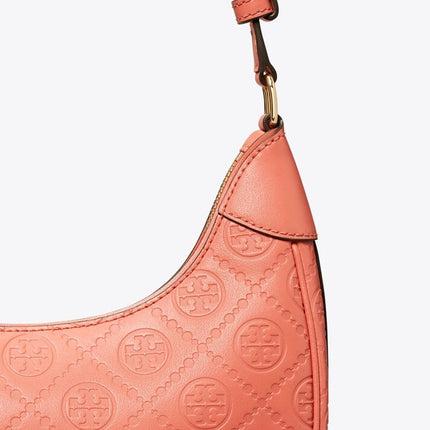 Tory Burch Women's T Monogram Leather Crescent Bag Coral Crush