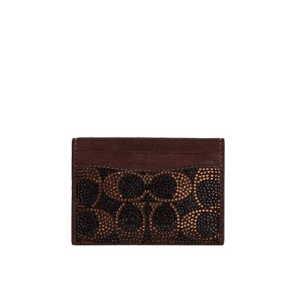 Coach Women's Essential Card Case With Crystal Signature Brass/Dark Chocolate