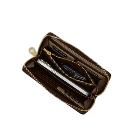 Coach Women's Long Zip Around Wallet In Signature Canvas Gold/Sand/Chalk