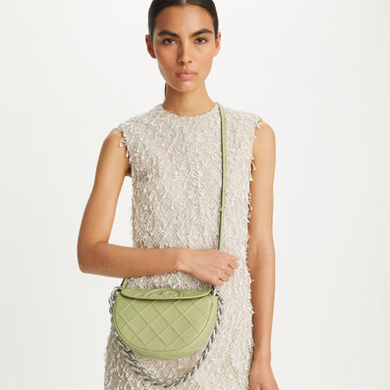 Tory Burch Women's Mini Fleming Soft Crescent Bag Olive Sprig