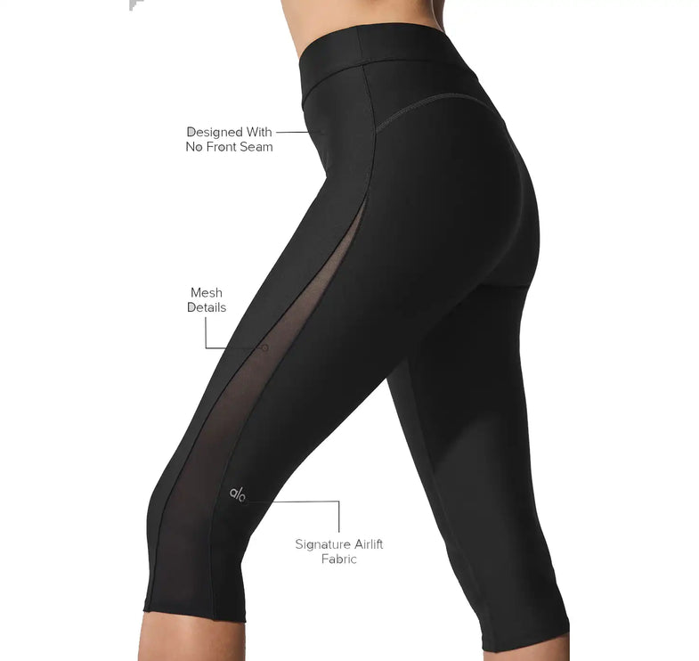 alo Women's Airlift Mesh High-Waist Just Right Capri Black