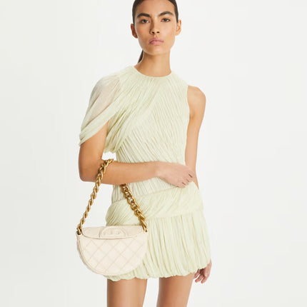 Tory Burch Women's Mini Fleming Soft Crescent Bag New Cream