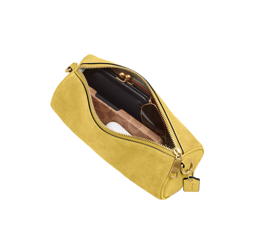 Coach Women's Barrel Bag Suede/Brass/Light Citron