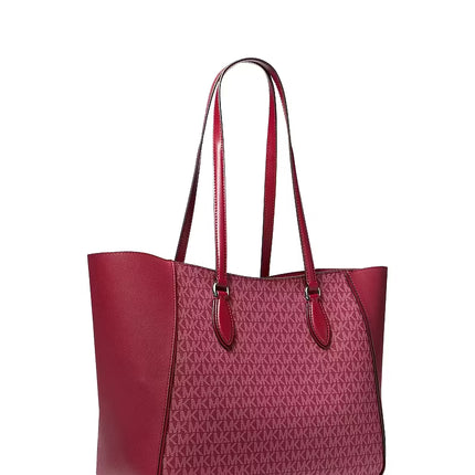 Michael Kors Women's Jet Set Travel Large 3-in-1 Signature Logo Tote Bag Maroon/Silver