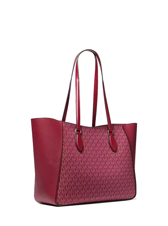 Michael Kors Women's Jet Set Travel Large 3-in-1 Signature Logo Tote Bag Maroon/Silver