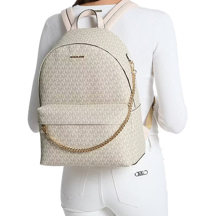 Michael Kors Women's Slater Large Signature Logo Backpack Light Cream Multi/Gold