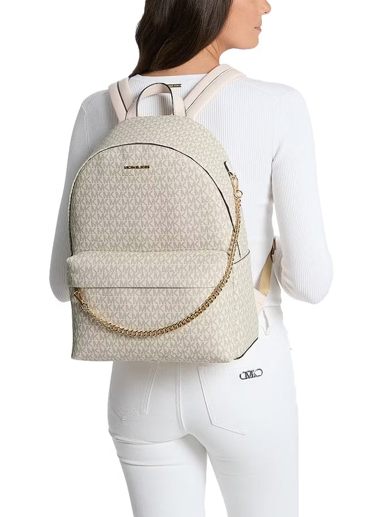 Michael Kors Women's Slater Large Signature Logo Backpack Light Cream Multi/Gold
