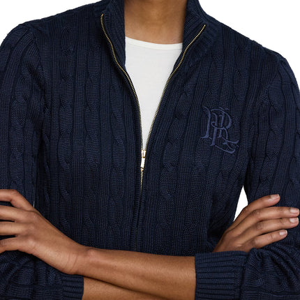 Polo Ralph Lauren Women's Cable-Knit Full-Zip Mockneck Sweater Lauren Navy