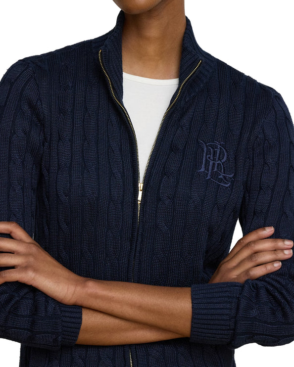 Polo Ralph Lauren Women's Cable-Knit Full-Zip Mockneck Sweater Lauren Navy