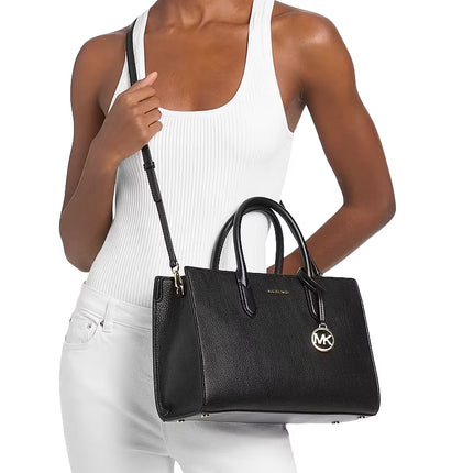 Michael Kors Women's Scarlett Medium Textured Satchel Bag Black/Gold