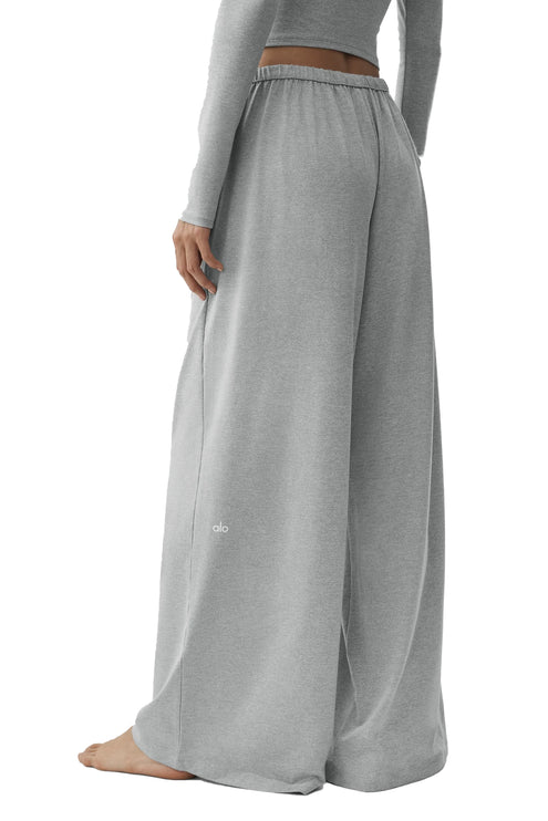 alo Women's Alosoft Mid-Rise Finesse Wide Leg Sweatpant Vintage Athletic Heather