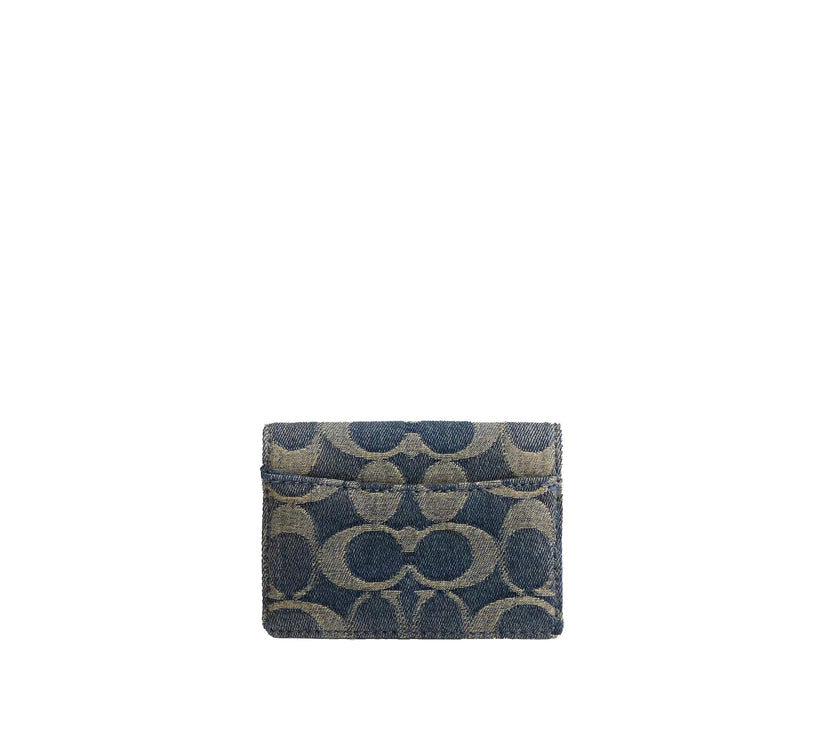 Coach Women's Card Case With Charms In Signature Regenerative Cotton Denim Gold/Denim