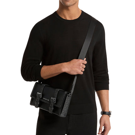 Michael Kors Men's Cooper Pebbled Leather and Signature Logo Trunk Crossbody Bag Black