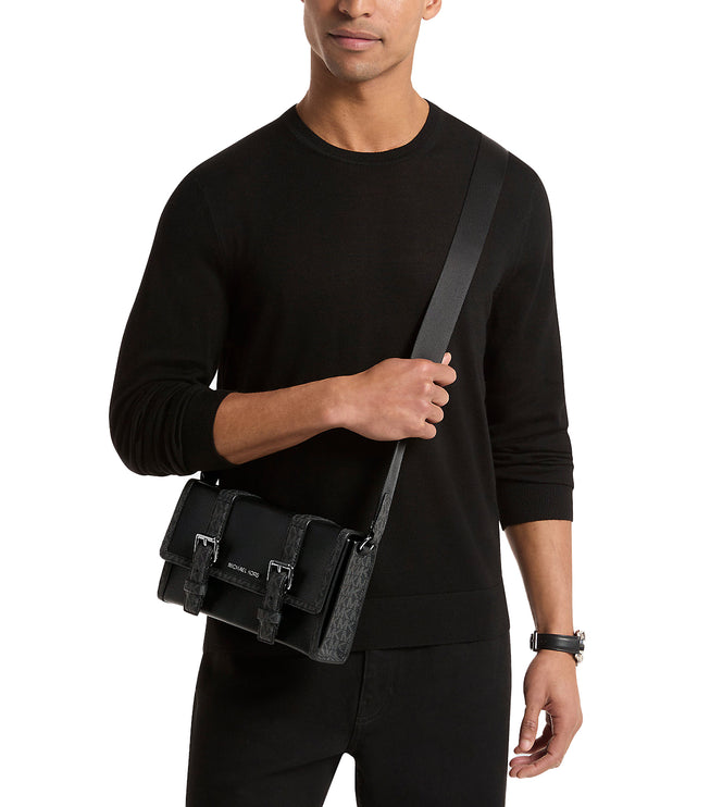 Michael Kors Men's Cooper Pebbled Leather and Signature Logo Trunk Crossbody Bag Black
