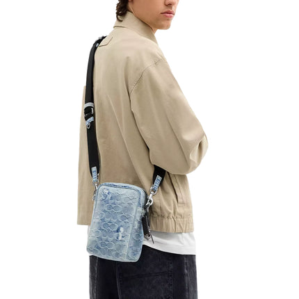 Coach Unisex Tristan Crossbody Bag 14 In Loved Signature Denim With Charms Silver/Light Indigo