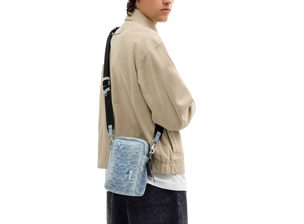 Coach Unisex Tristan Crossbody Bag 14 In Loved Signature Denim With Charms Silver/Light Indigo