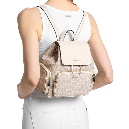 Michael Kors Women's Merritt Small Signature Logo Cargo Backpack Light Cream Multi/Gold