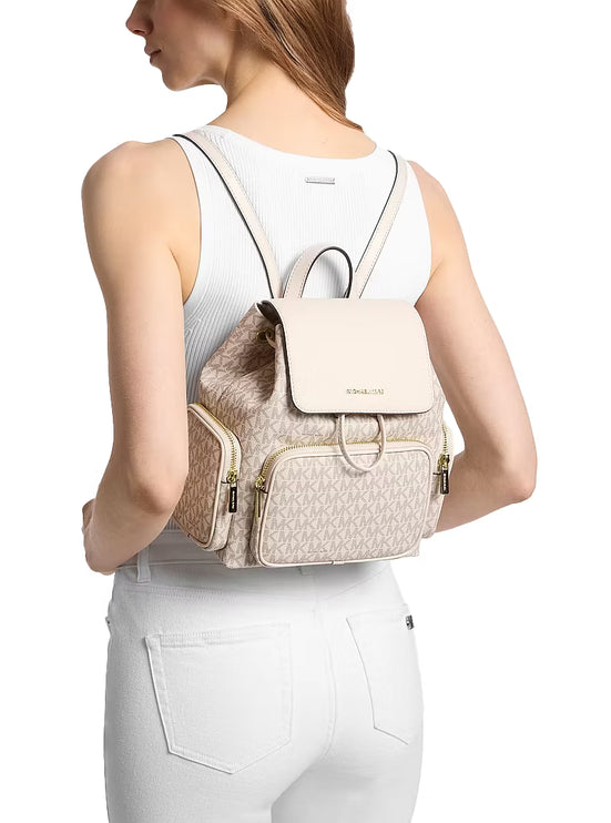Michael Kors Women's Merritt Small Signature Logo Cargo Backpack Light Cream Multi/Gold