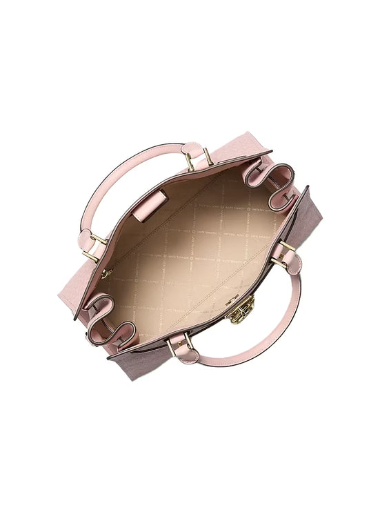 Michael Kors Women's Landon Medium Signature Logo Satchel Bag Powder Blush/Gold
