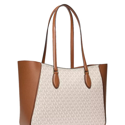Michael Kors Women's Jet Set Travel Large Signature Logo 3-in-1 Tote Bag Vanilla/Gold