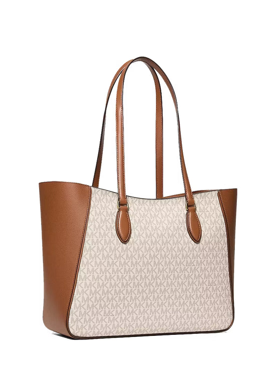 Michael Kors Women's Jet Set Travel Large Signature Logo 3-in-1 Tote Bag Vanilla/Gold