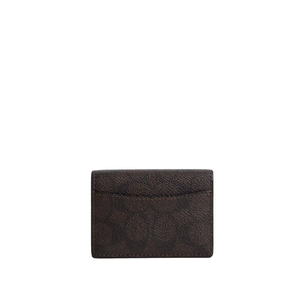 Coach Women's Card Case With Charms In Signature Canvas Gold/Walnut/Black