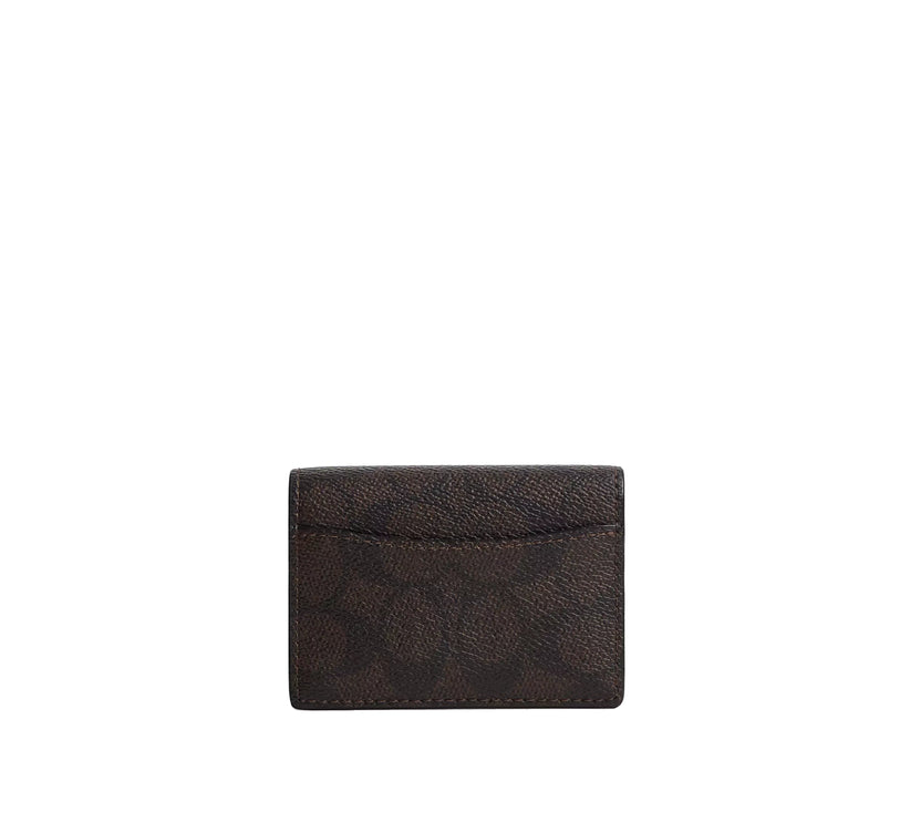 Coach Women's Card Case With Charms In Signature Canvas Gold/Walnut/Black
