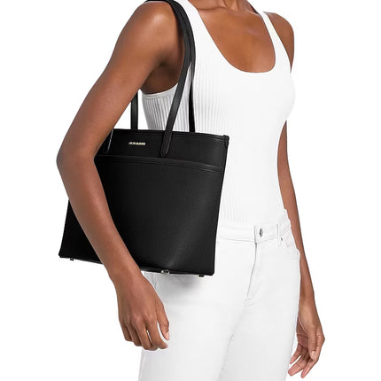 Michael Kors Women's Marlowe Medium Pebbled Leather Pocket Tote Bag Black/Gold