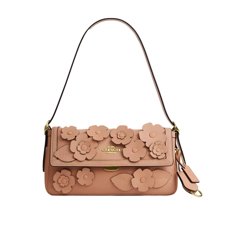 Coach Women's Etta Small Flap Shoulder Bag With Floral Applique Gold/Light Pink