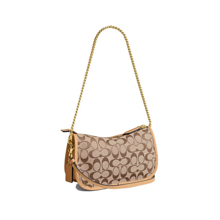 Coach Women's Twin Turnlock Waverly Bag In Signature Jacquard Brass/Khaki Light Peach