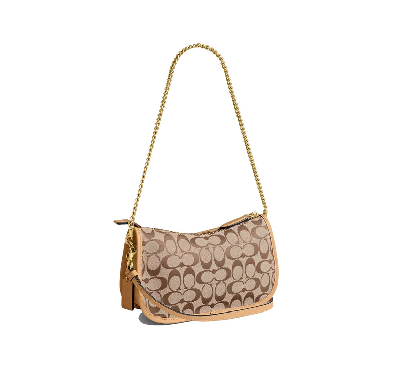 Coach Women's Twin Turnlock Waverly Bag In Signature Jacquard Brass/Khaki Light Peach