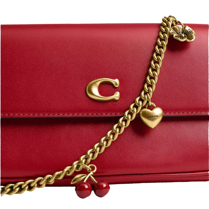 Coach Women's Brook Flap Chain Bag With Charm Chain Strap Brass/Poppy