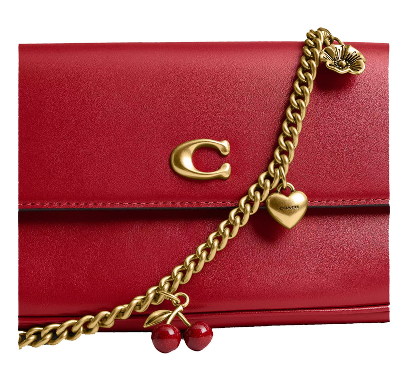 Coach Women's Brook Flap Chain Bag With Charm Chain Strap Brass/Poppy
