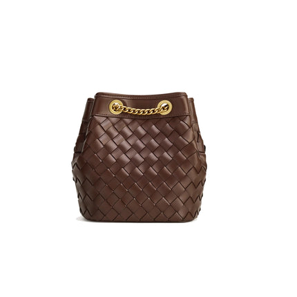 JW PEI Women's Yara Hand Woven Bucket Bag Dark Brown