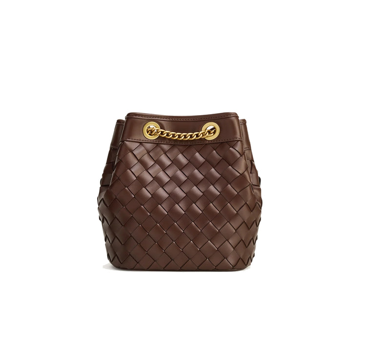 JW PEI Women's Yara Hand Woven Bucket Bag Dark Brown