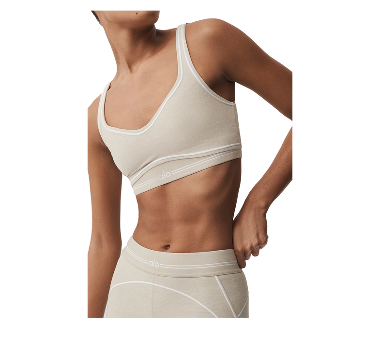 alo Women's Alosoft Heart Throb Bra Oatmeal Heather/White