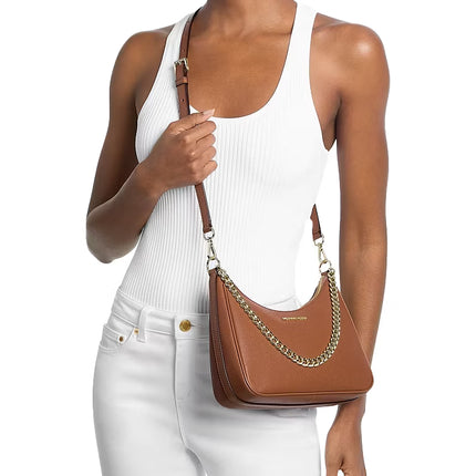 Michael Kors Women's Jet Set Large Pebbled Leather Convertible Crossbody Bag Luggage/Gold