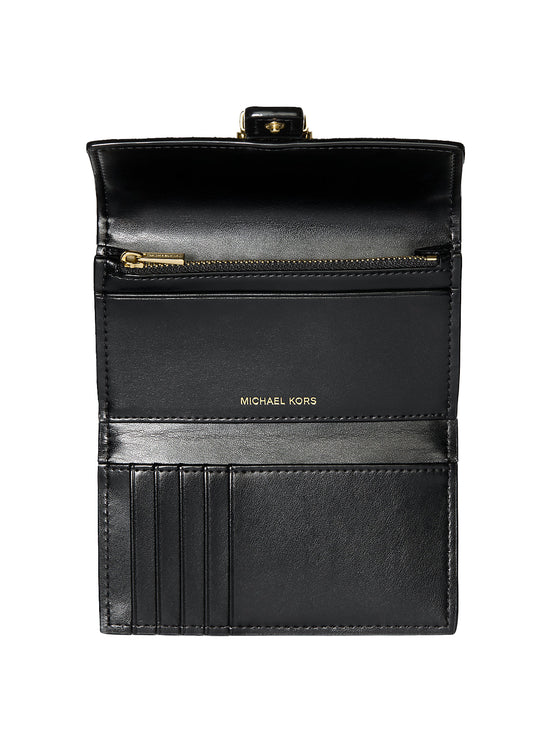 Michael Kors Women's Nolita Medium Signature Logo Tri-Fold Wallet Brown/Black/Gold