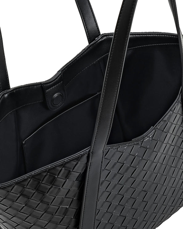 JW PEI Women's Kiana Large Capacity Weave Texture Tote Bag - Black