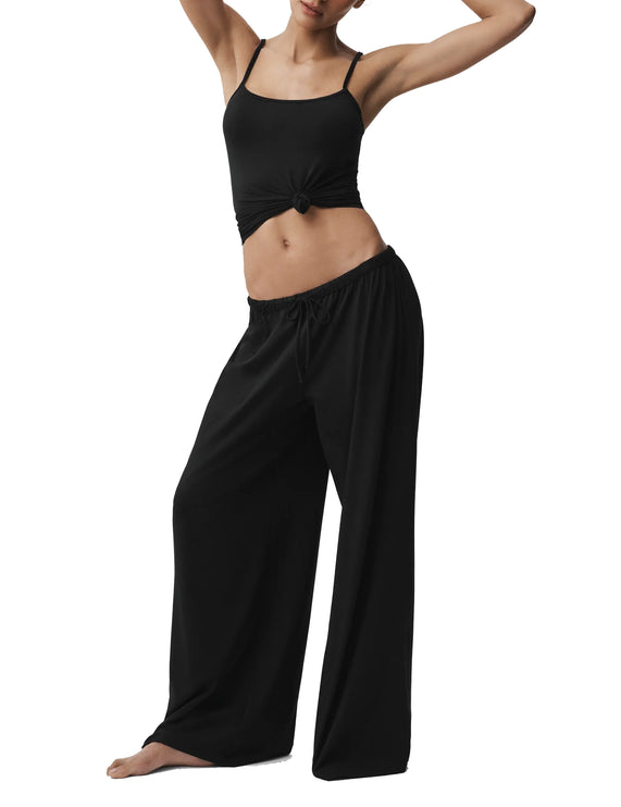 alo Women's Alosoft Mid-Rise Finesse Wide Leg Sweatpant Black