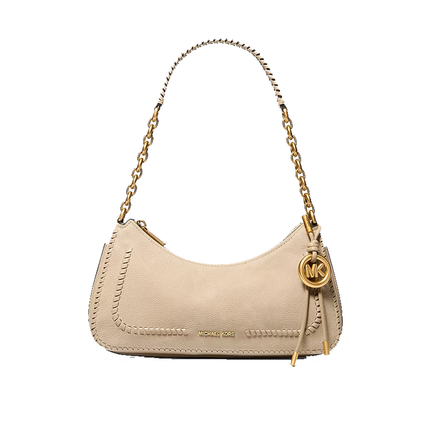 Michael Kors Women's Nolita Medium Pebbled Leather Chain Pochette Khaki/Gold