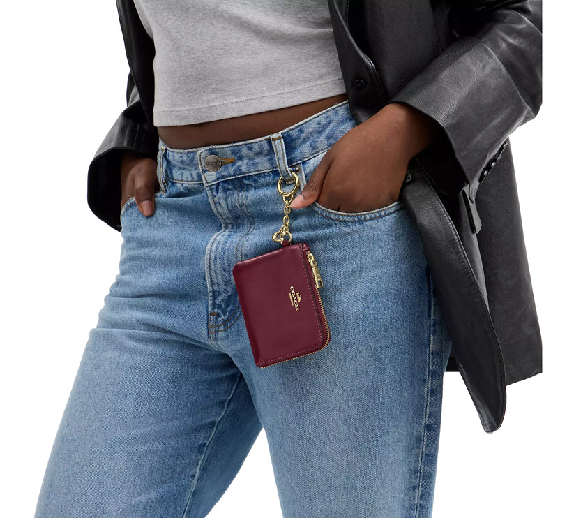 Coach Women's Small Corner Zip Wallet Gold/Dark Cherry