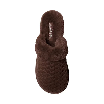 Michael Kors Women's Liddy Logo Debossed Velvet and Faux Fur Slipper Nutmeg