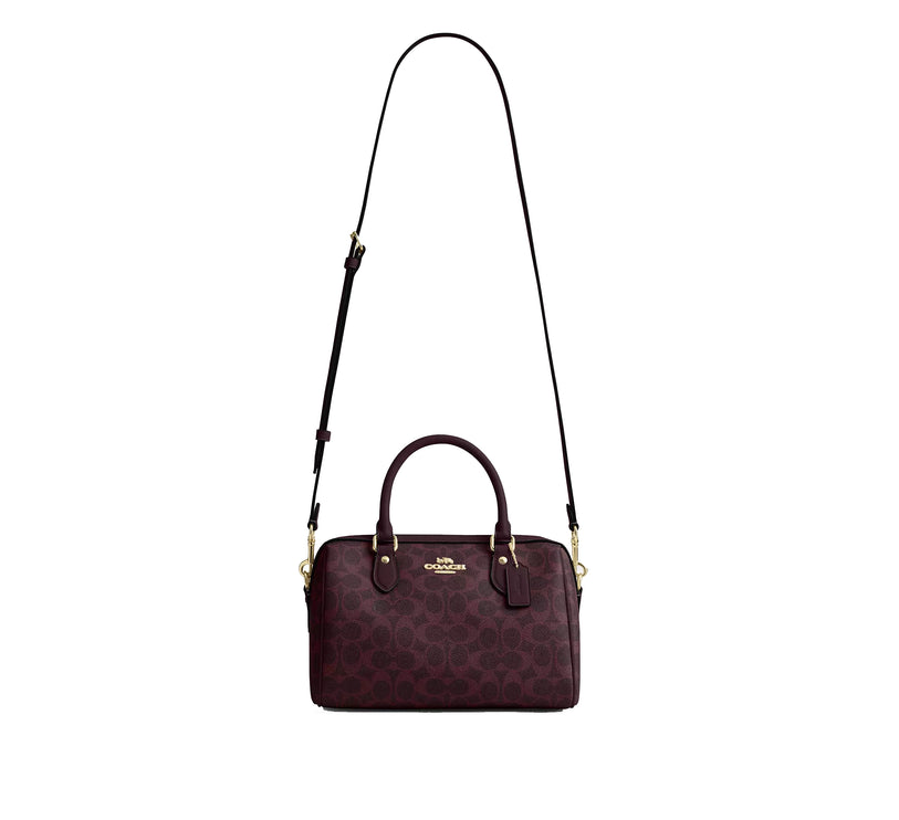Coach Women's Rowan Satchel Bag In Signature Canvas Gold/Black Currant Multi