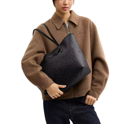 Coach Women's City Tote Bag In Signature Canvas Gunmetal/Charcoal/Black