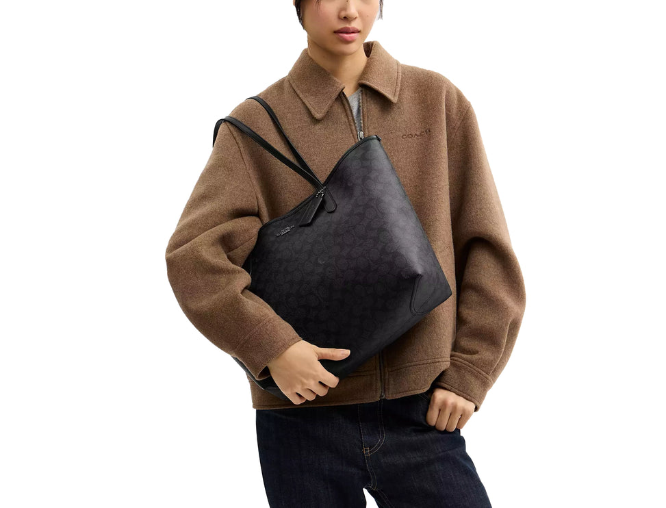 Coach Women's City Tote Bag In Signature Canvas Gunmetal/Charcoal/Black