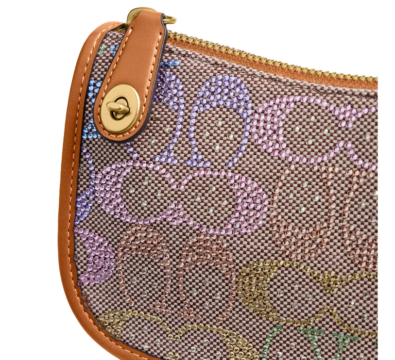 Coach Women's Swinger Bag 20 With Chain In Crystal Signature Jacquard Brass/Rainbow Multi