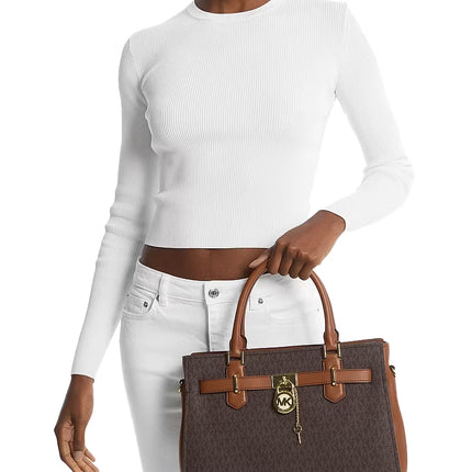 Michael Kors Women's Landon Medium Logo Satchel Bag Brown/Gold