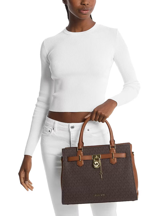 Michael Kors Women's Landon Medium Logo Satchel Bag Brown/Gold