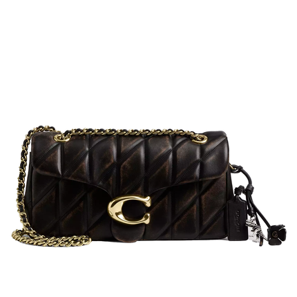 Coach Women's Tabby Shoulder Bag 26 In Loved Leather With Quilting Black Brown